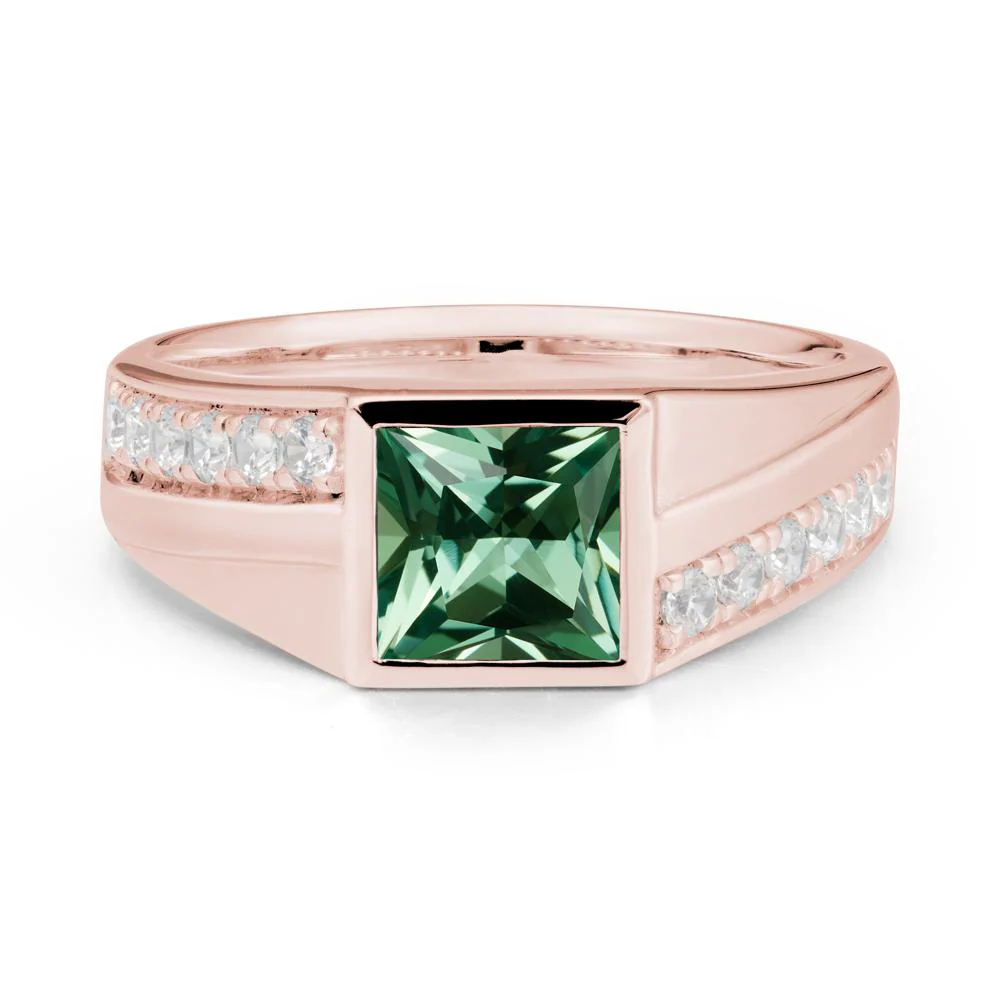 Wide Band Princess Green Sapphire Ring - Image 5