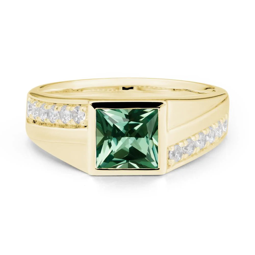 Wide Band Princess Green Sapphire Ring - Image 7