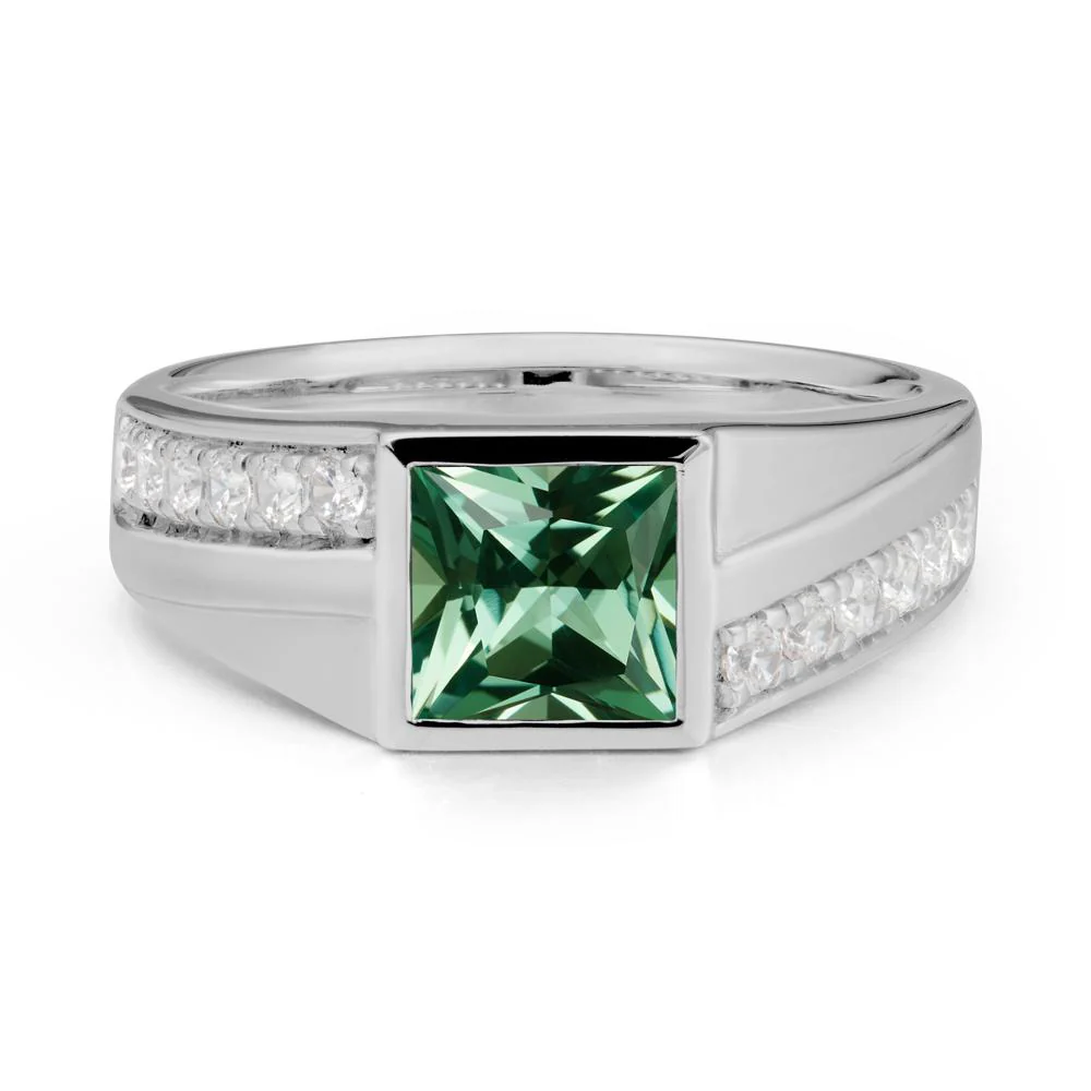 Wide Band Princess Green Sapphire Ring - Image 8