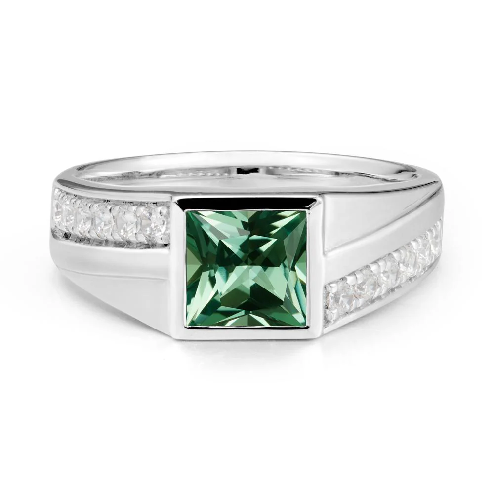 Wide Band Princess Green Sapphire Ring - Image 9