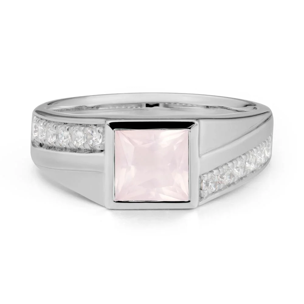 Wide Band Princess Rose Quartz Ring
