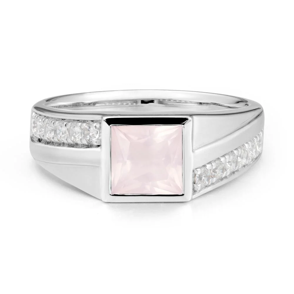 Wide Band Princess Rose Quartz Ring - Image 6