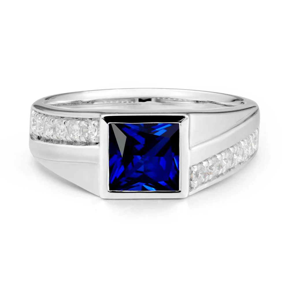 Wide Band Princess Sapphire Ring - Image 5