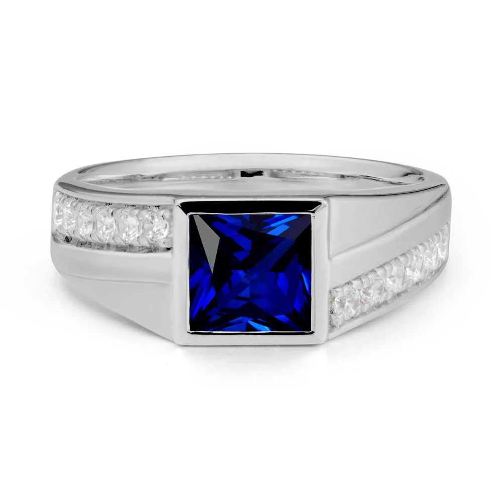 Wide Band Princess Sapphire Ring - Image 8