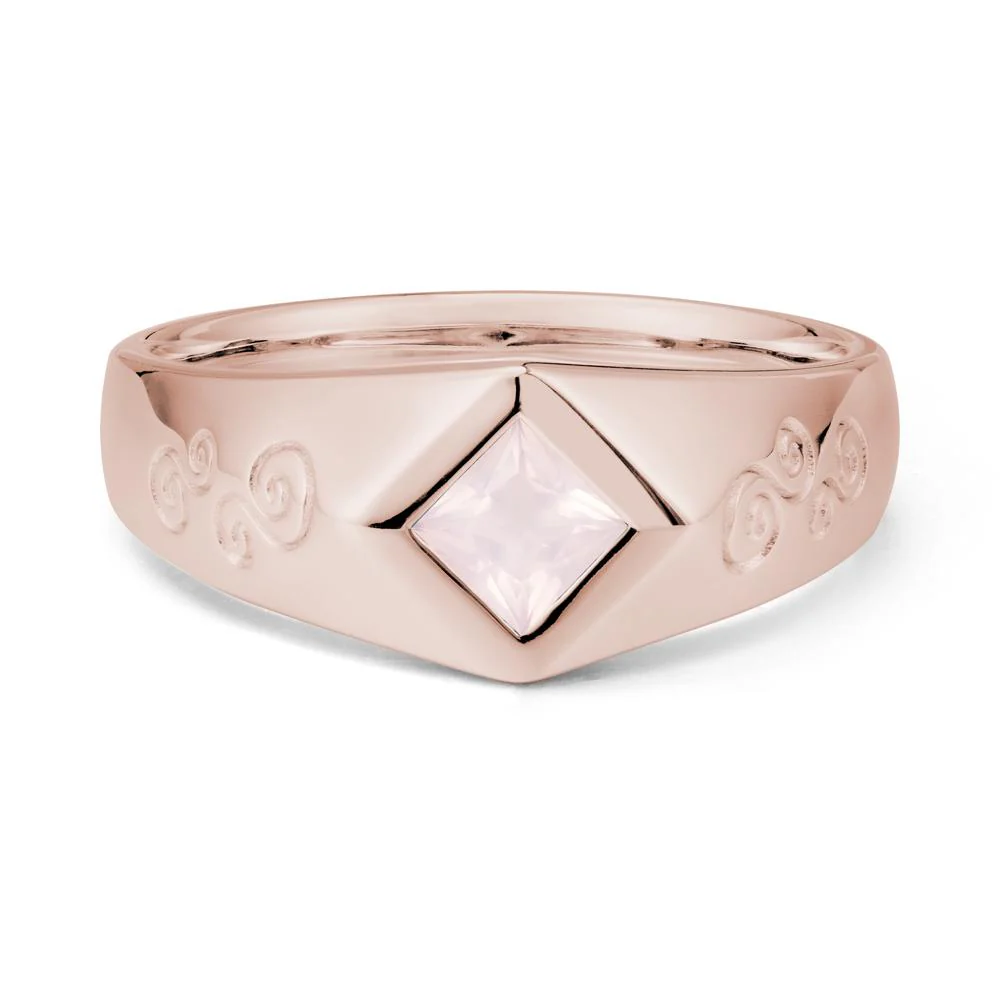 Wide Band Rose Quartz Swirl Engraved Ring
