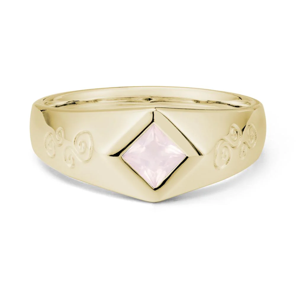 Wide Band Rose Quartz Swirl Engraved Ring - Image 3