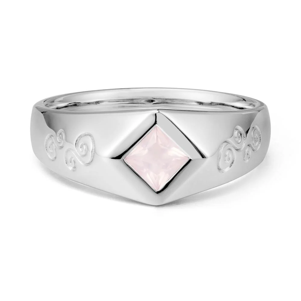 Wide Band Rose Quartz Swirl Engraved Ring - Image 5
