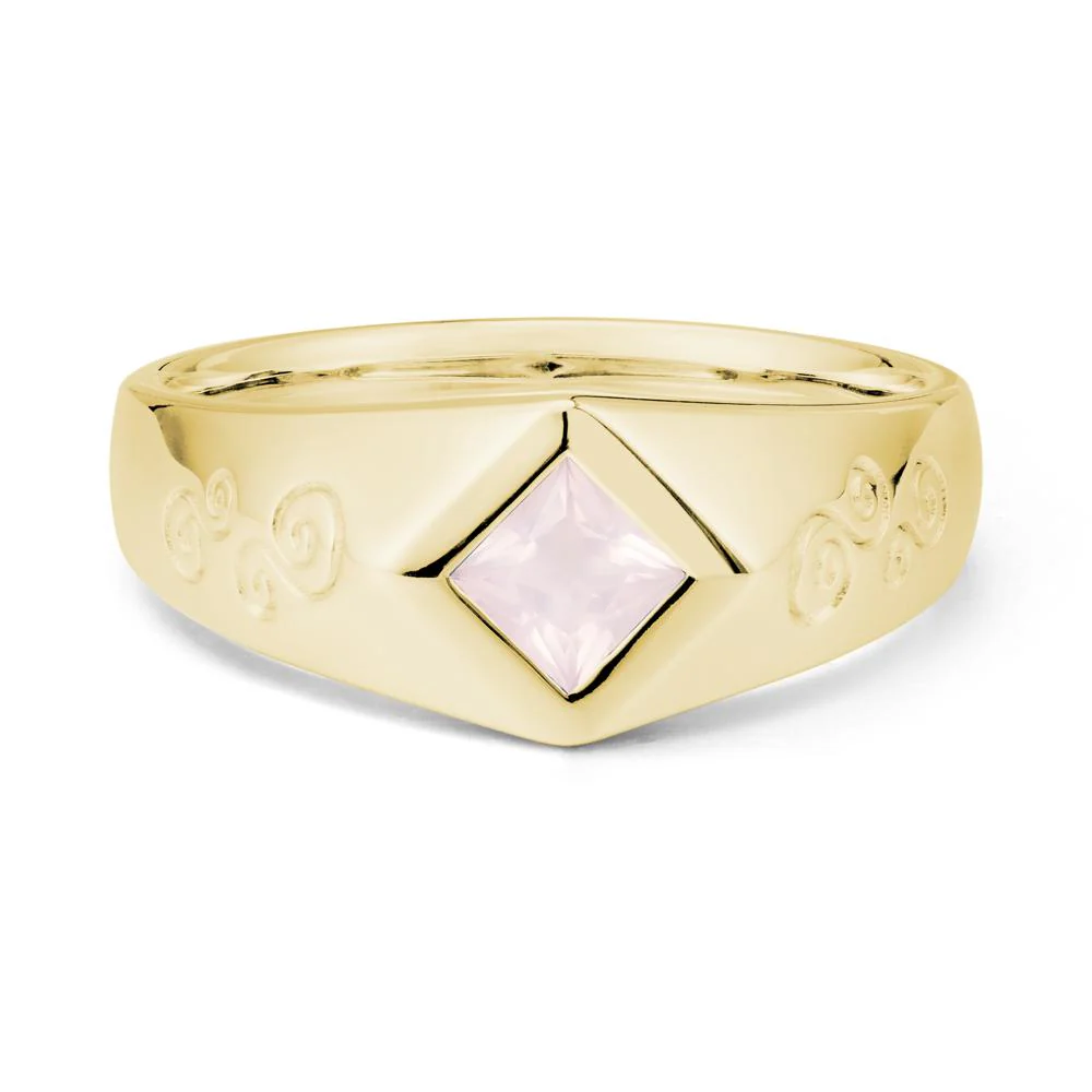 Wide Band Rose Quartz Swirl Engraved Ring - Image 6