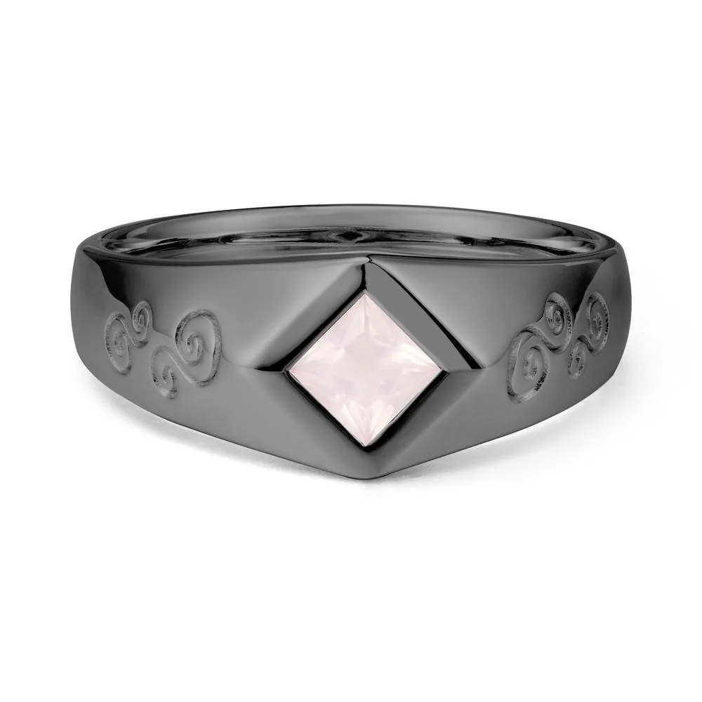 Wide Band Rose Quartz Swirl Engraved Ring - Image 7
