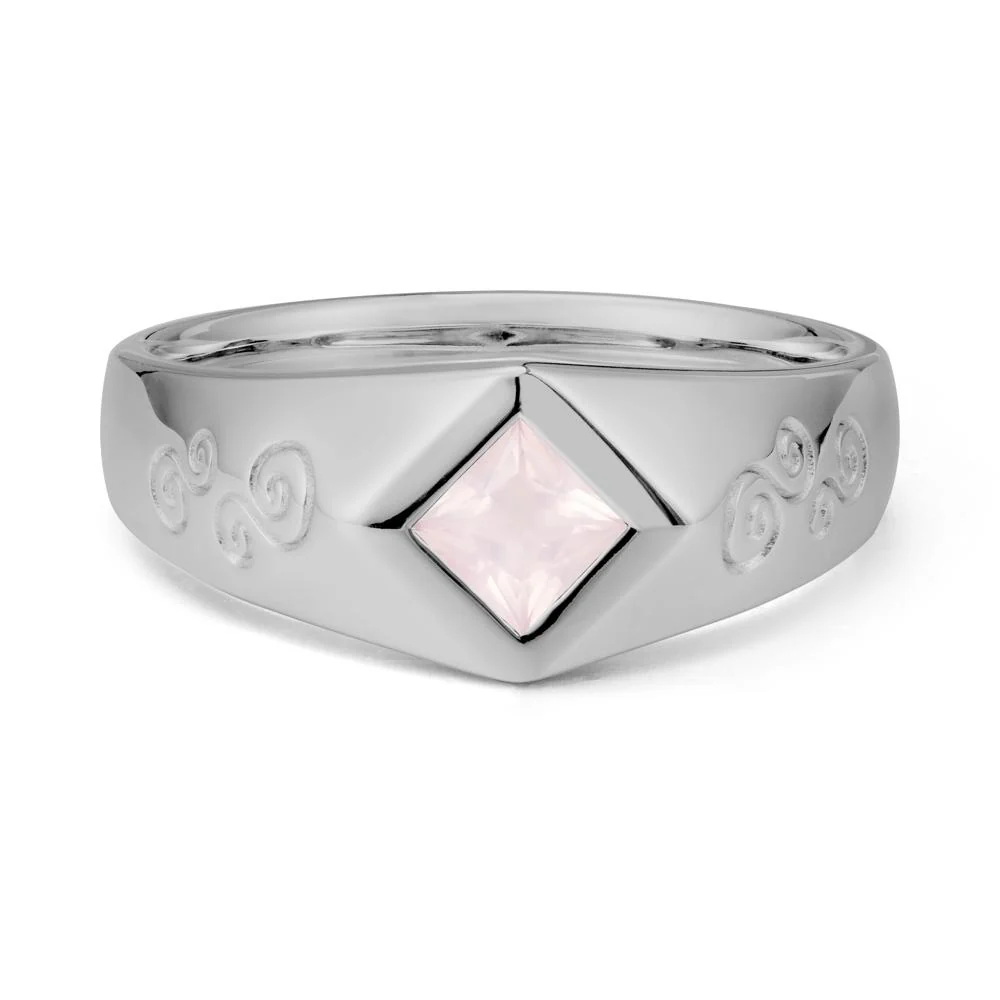 Wide Band Rose Quartz Swirl Engraved Ring - Image 8