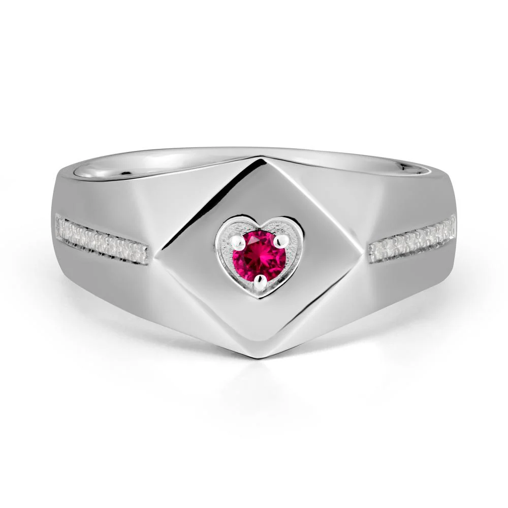 Wide Band Ruby Ring with Pave Accents - Image 3