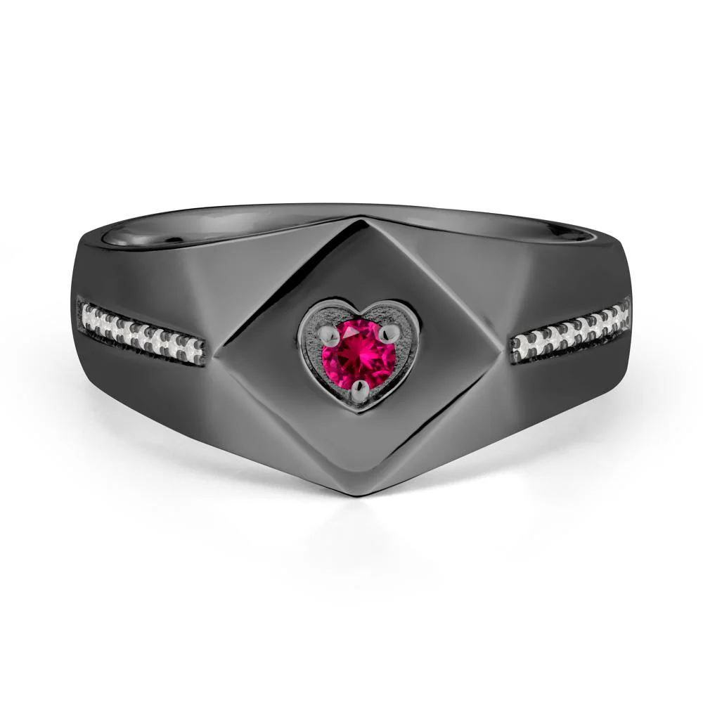 Wide Band Ruby Ring with Pave Accents - Image 8