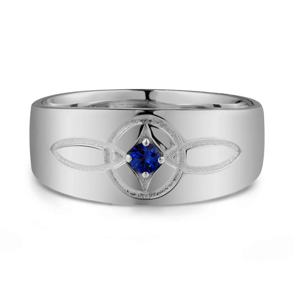Wide Band Sapphire Ring with Celtic Knot