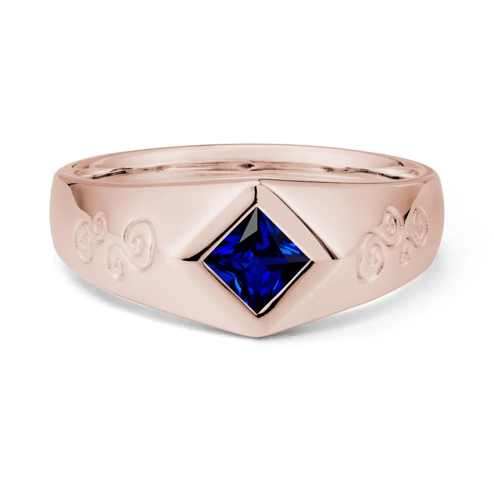Wide Band Sapphire Swirl Engraved Ring - Image 2