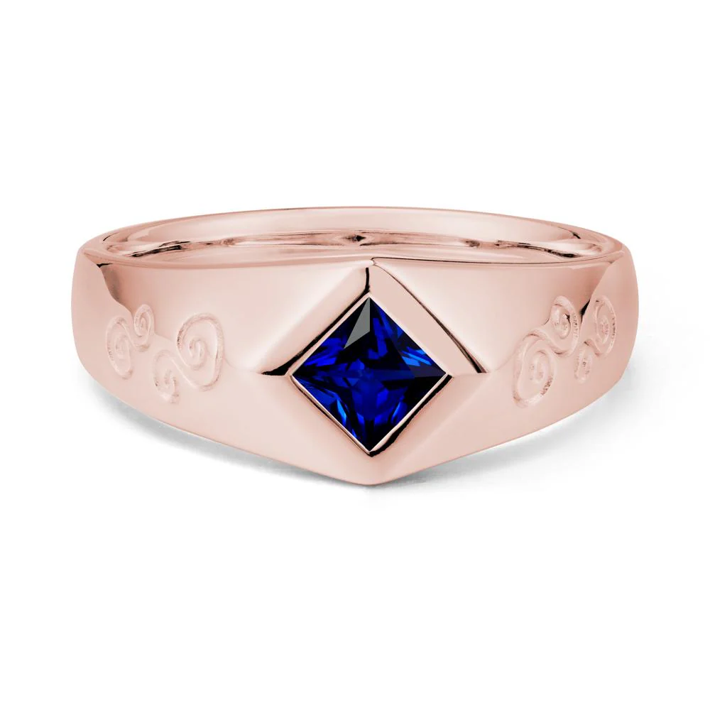Wide Band Sapphire Swirl Engraved Ring - Image 4