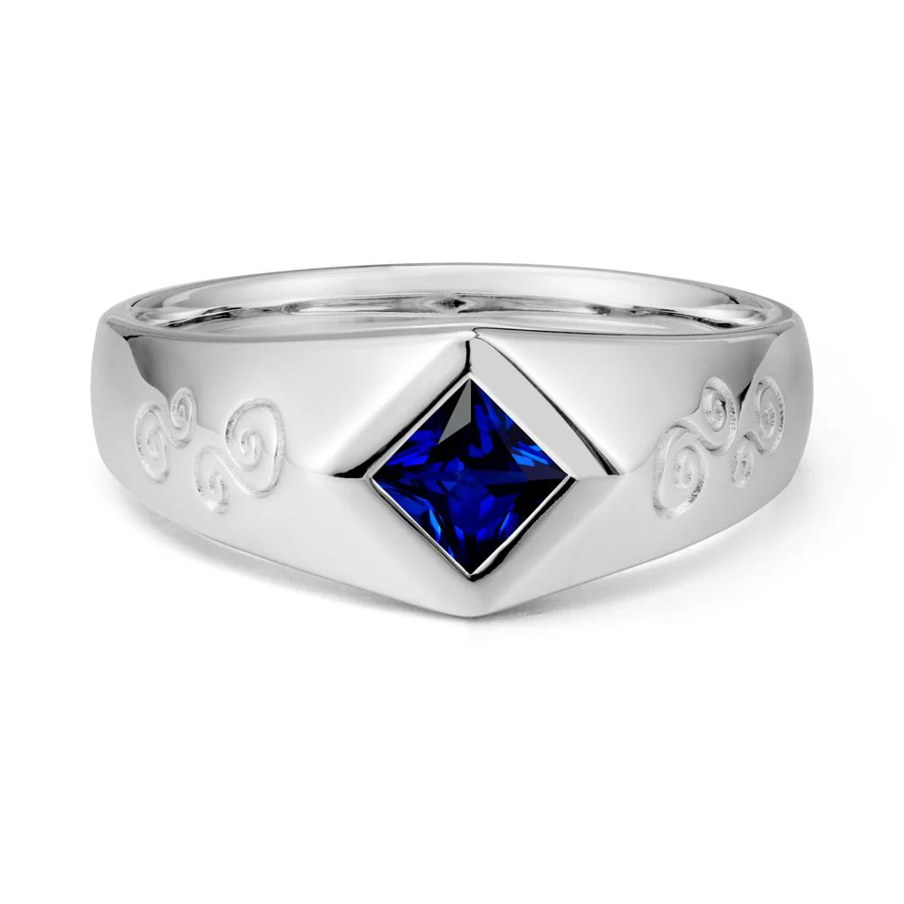Wide Band Sapphire Swirl Engraved Ring - Image 9