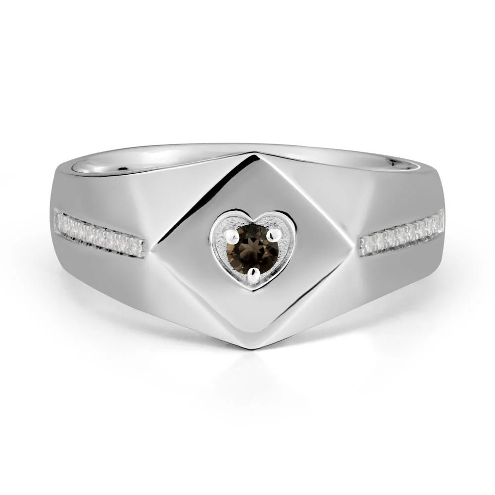 Wide Band Smoky Quartz Ring with Pave Accents