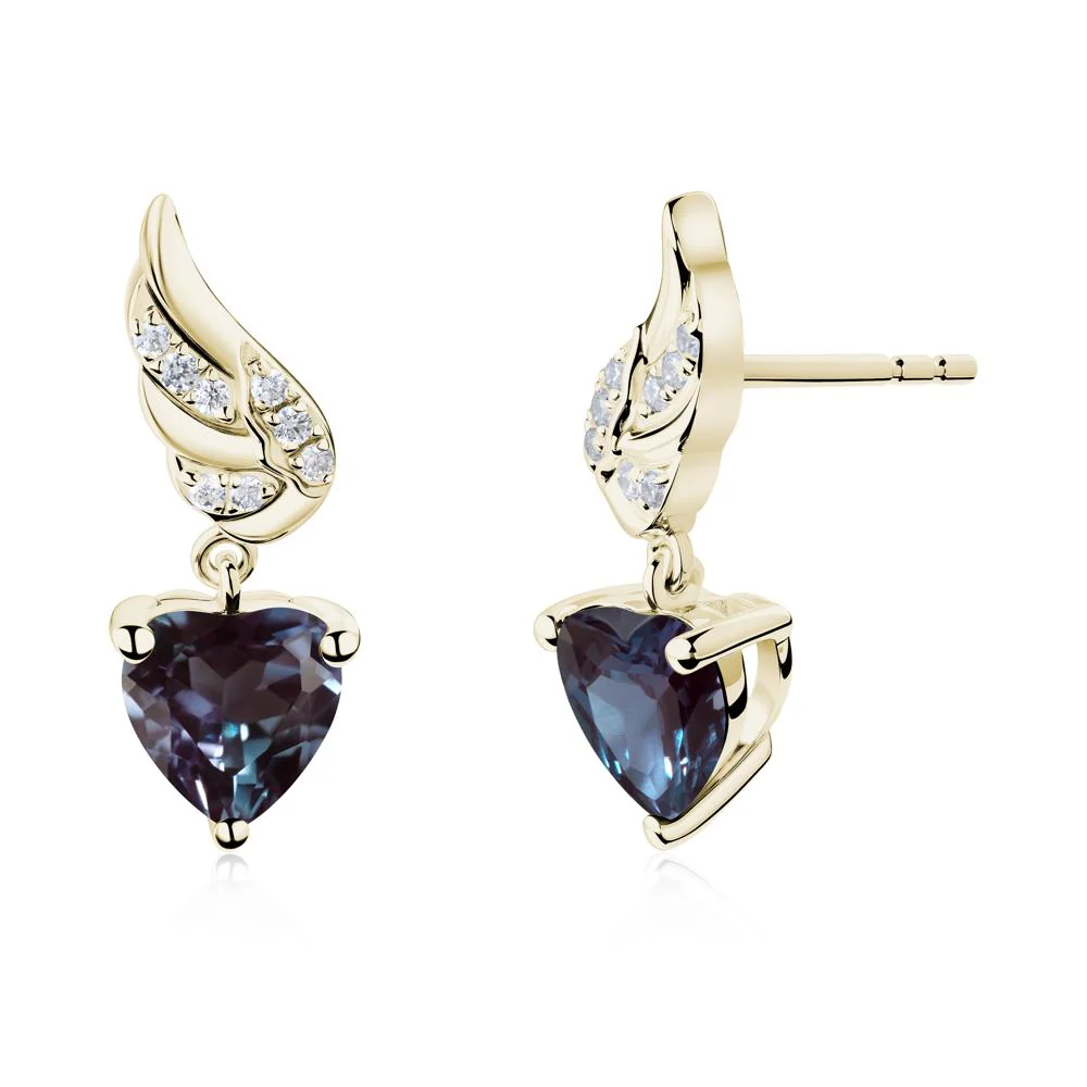 Winged Heart Shaped Alexandrite Stud Earrings