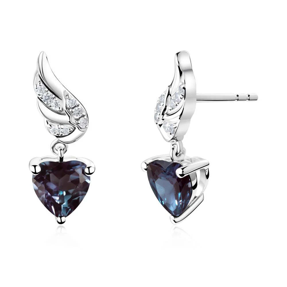 Winged Heart Shaped Alexandrite Stud Earrings - Image 5
