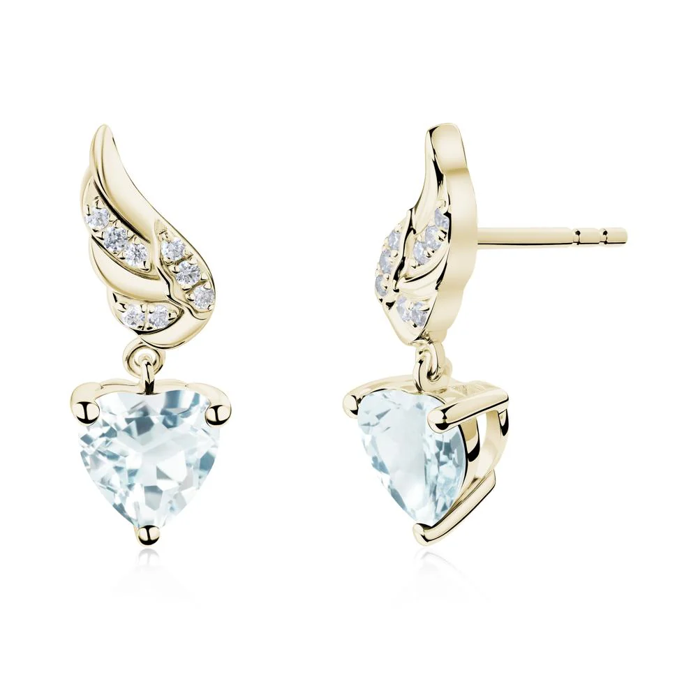 Winged Heart Shaped Aquamarine Stud Earrings - Image 3