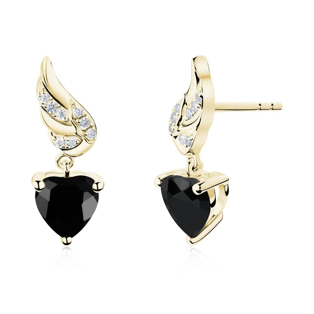 Winged Heart Shaped Black Spinel Stud Earrings - Image 8