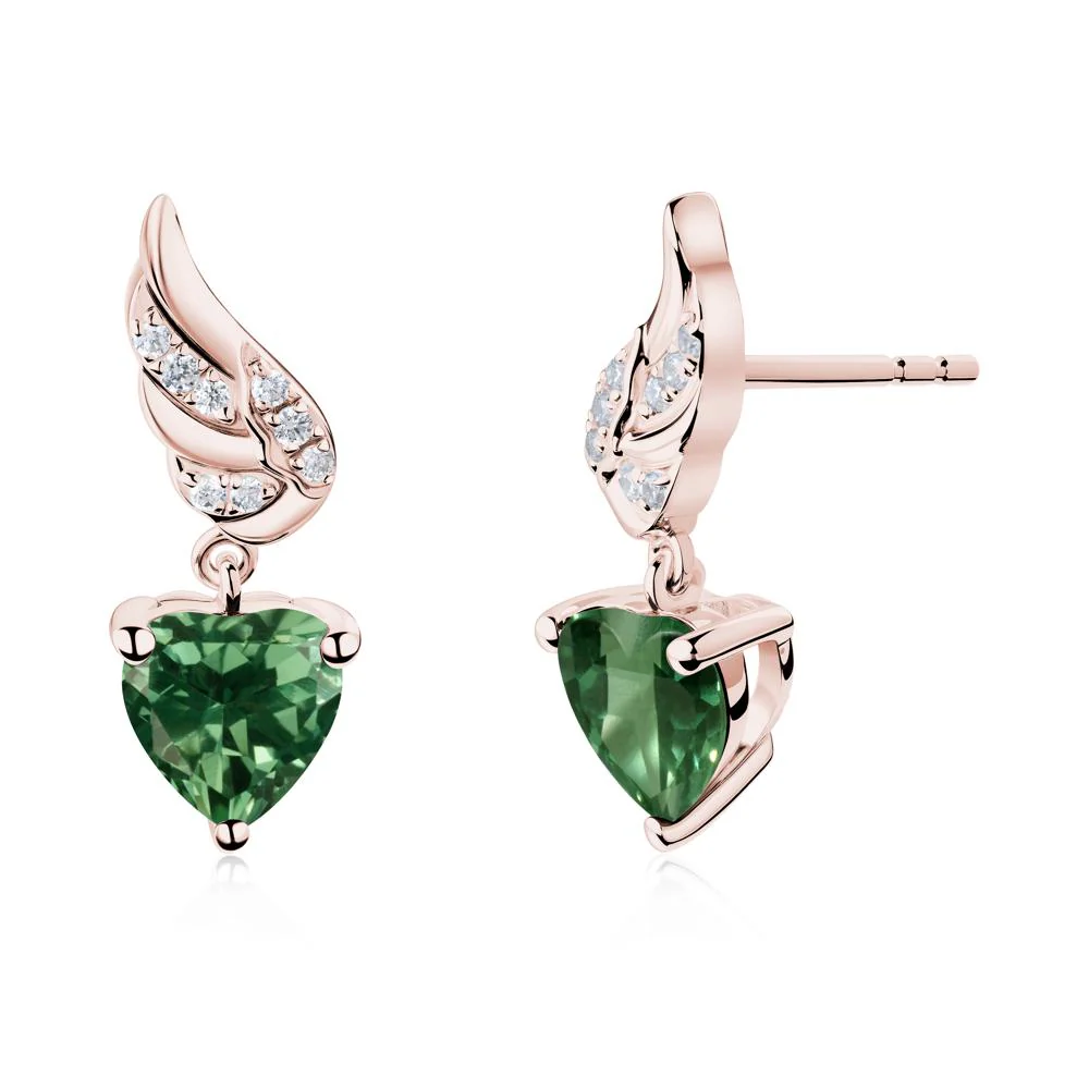 Winged Heart Shaped Green Sapphire Stud Earrings - Image 2