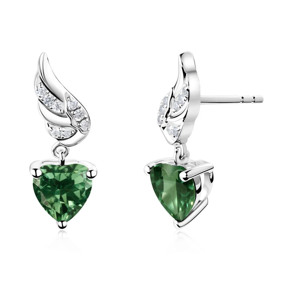 Winged Heart Shaped Green Sapphire Stud Earrings - Image 4