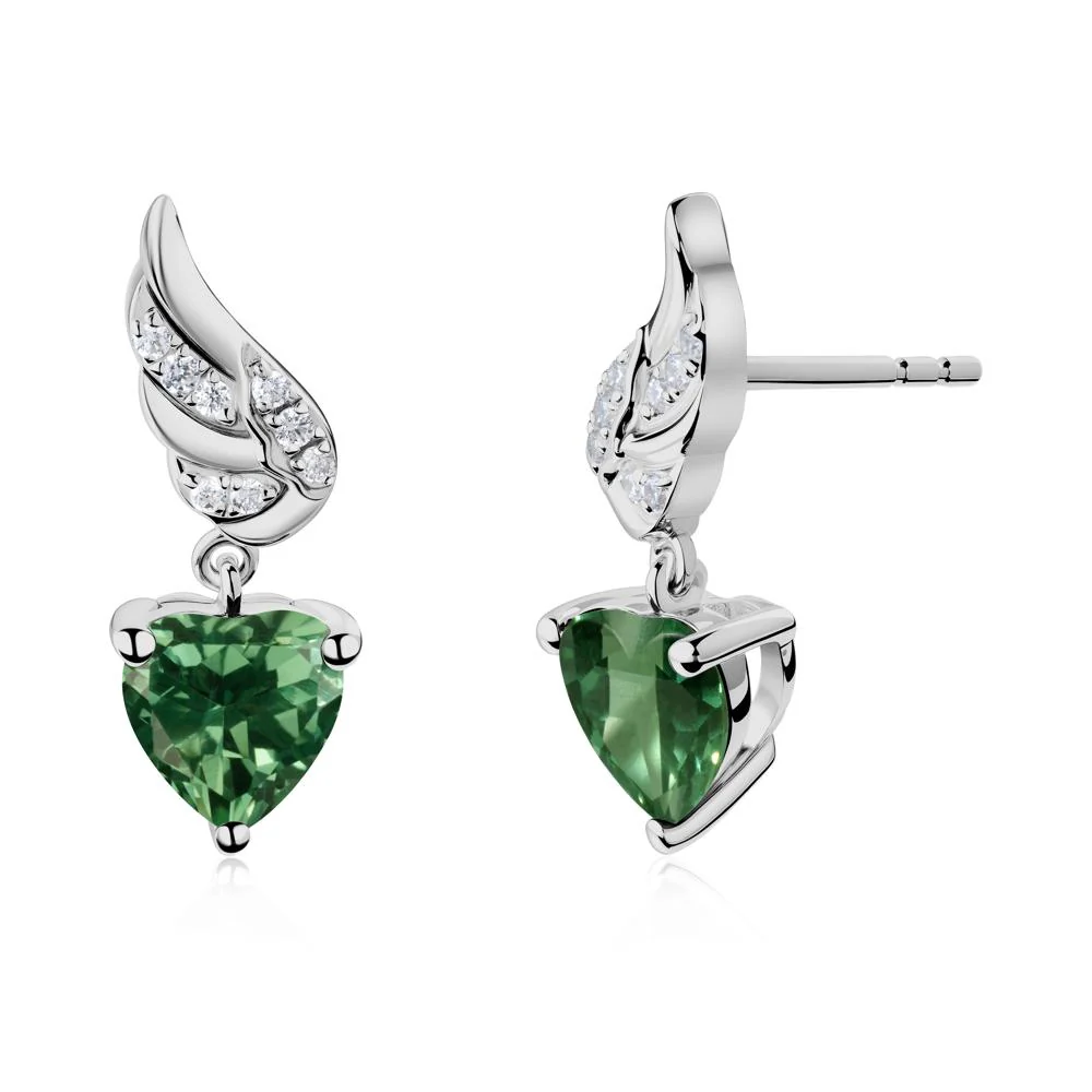 Winged Heart Shaped Green Sapphire Stud Earrings - Image 5