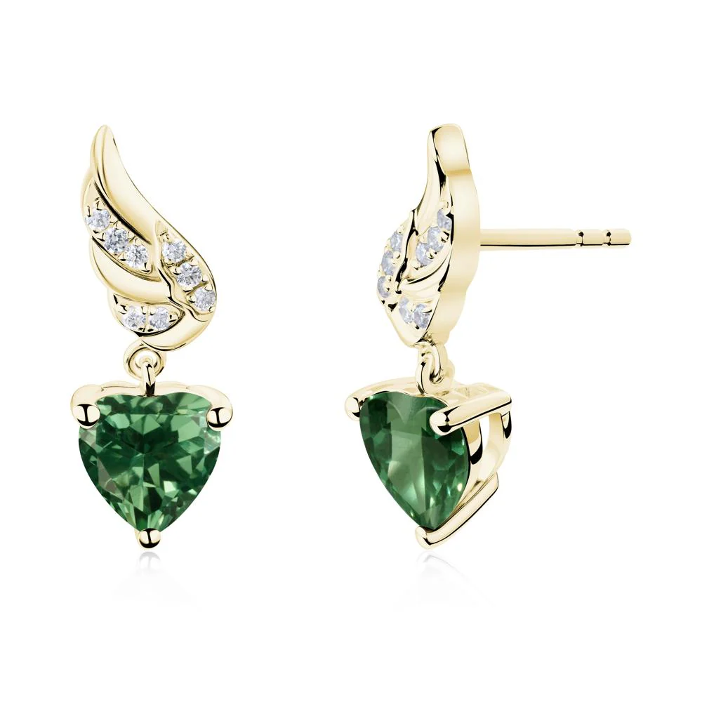 Winged Heart Shaped Green Sapphire Stud Earrings - Image 6