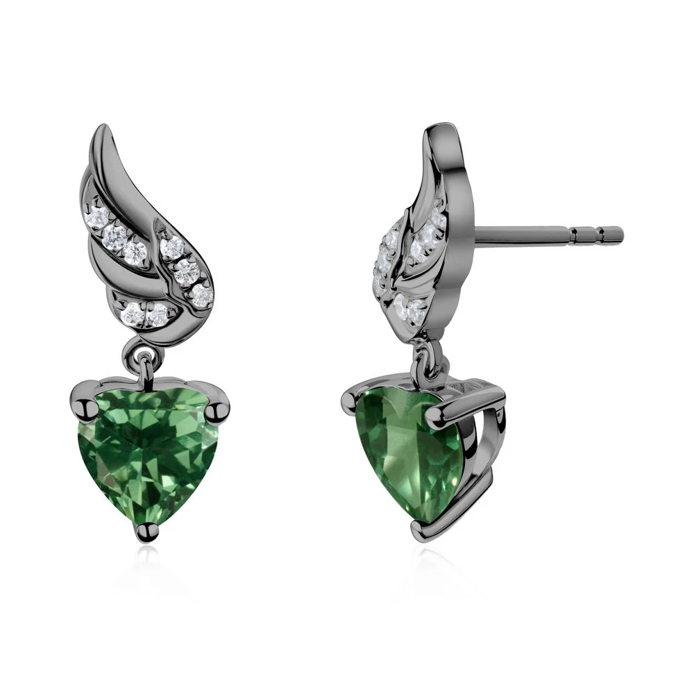Winged Heart Shaped Green Sapphire Stud Earrings - Image 7