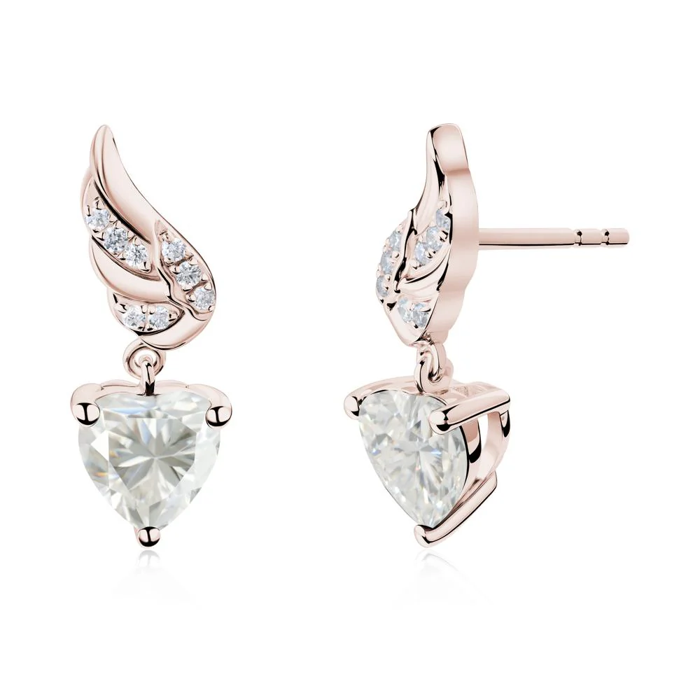 Winged Heart Shaped Moissanite Stud Earrings