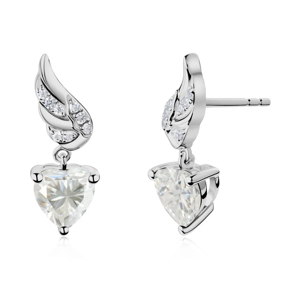 Winged Heart Shaped Moissanite Stud Earrings - Image 2