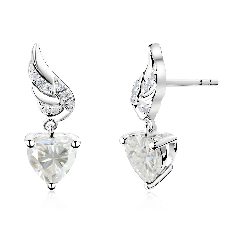 Winged Heart Shaped Moissanite Stud Earrings - Image 6