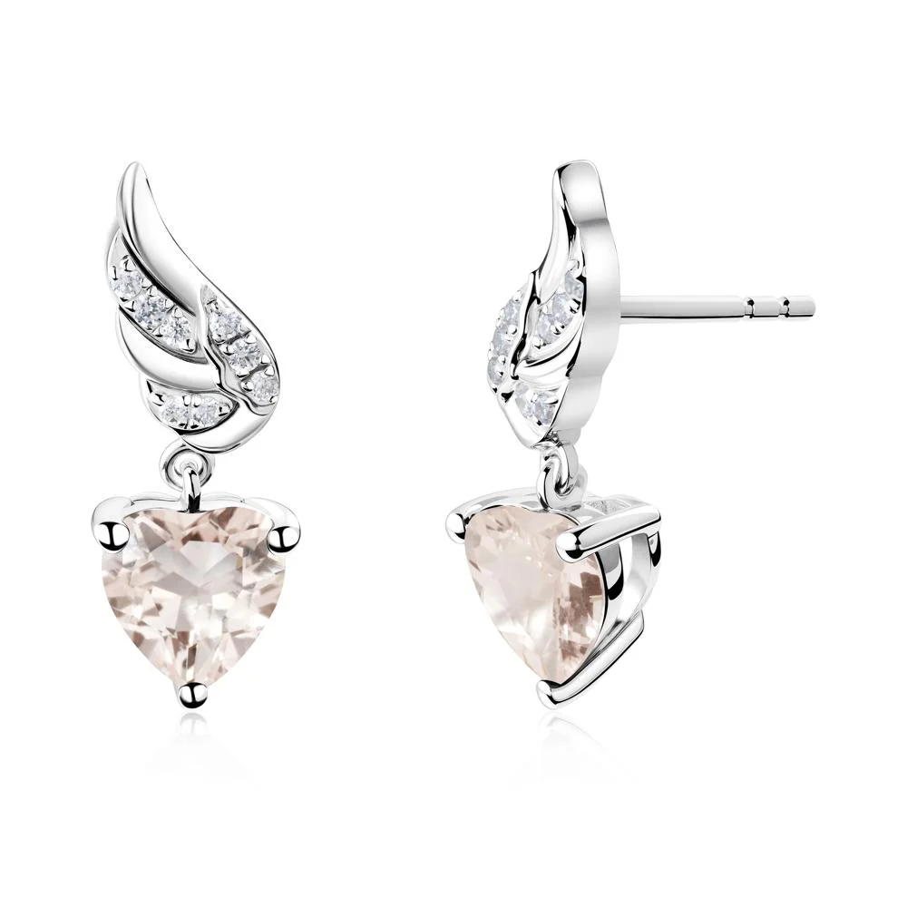 Winged Heart Shaped Morganite Stud Earrings - Image 2