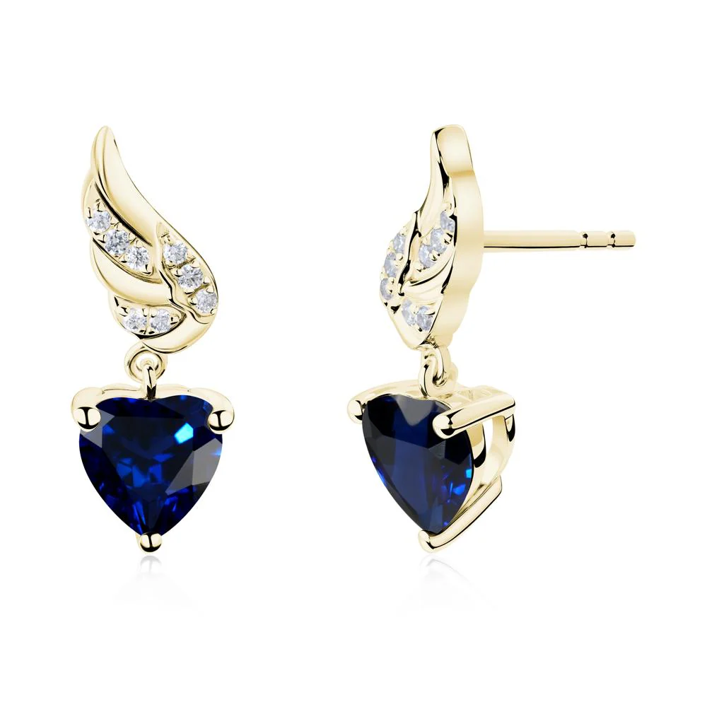 Winged Heart Shaped Sapphire Stud Earrings - Image 8