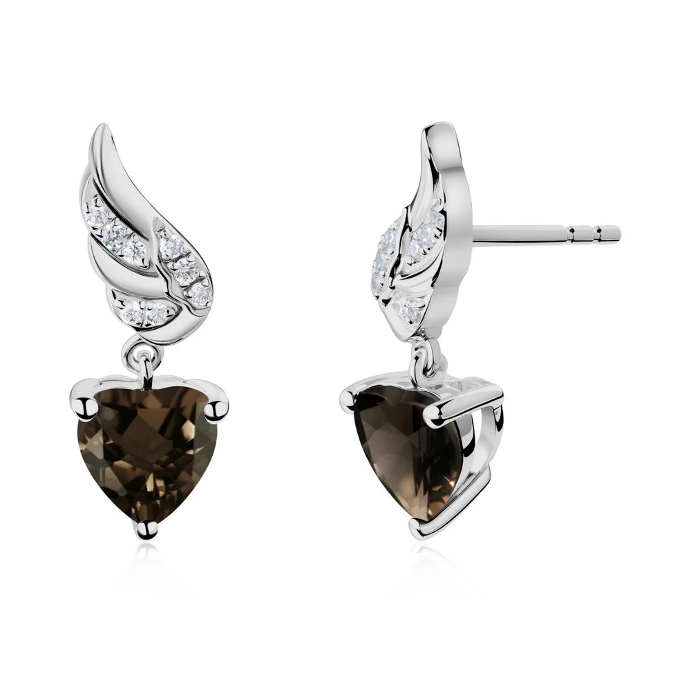 Winged Heart Shaped Smoky Quartz Stud Earrings