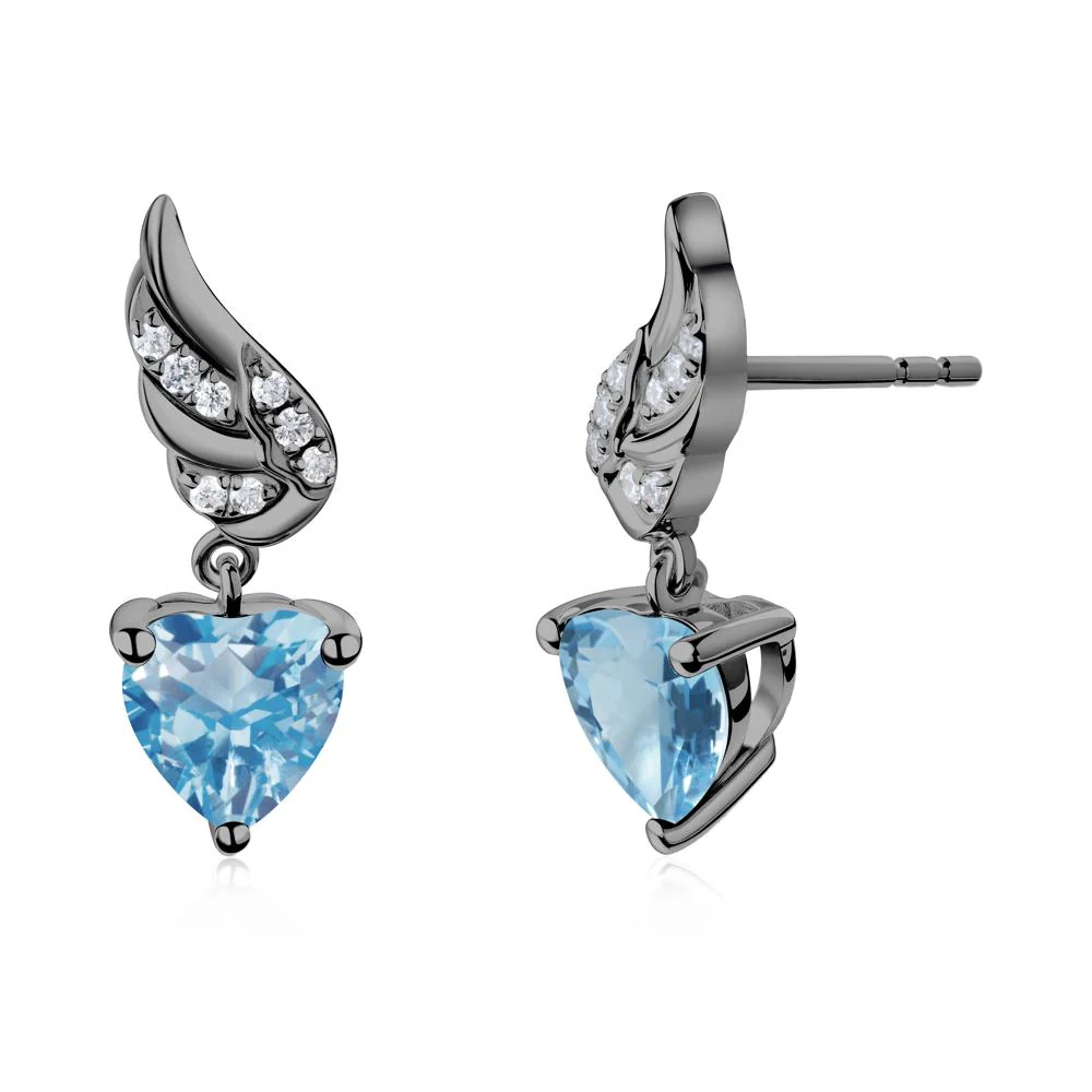 Winged Heart Shaped Swiss Blue Topaz Stud Earrings