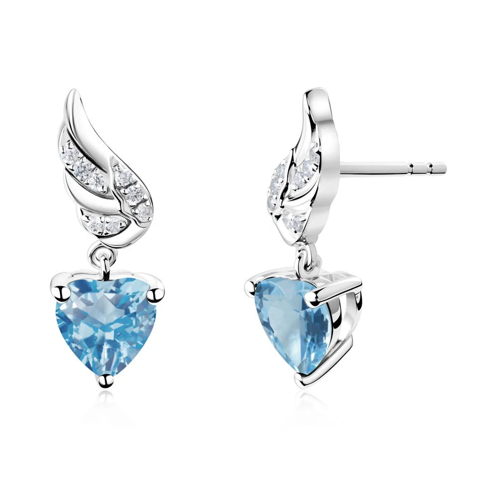 Winged Heart Shaped Swiss Blue Topaz Stud Earrings - Image 5