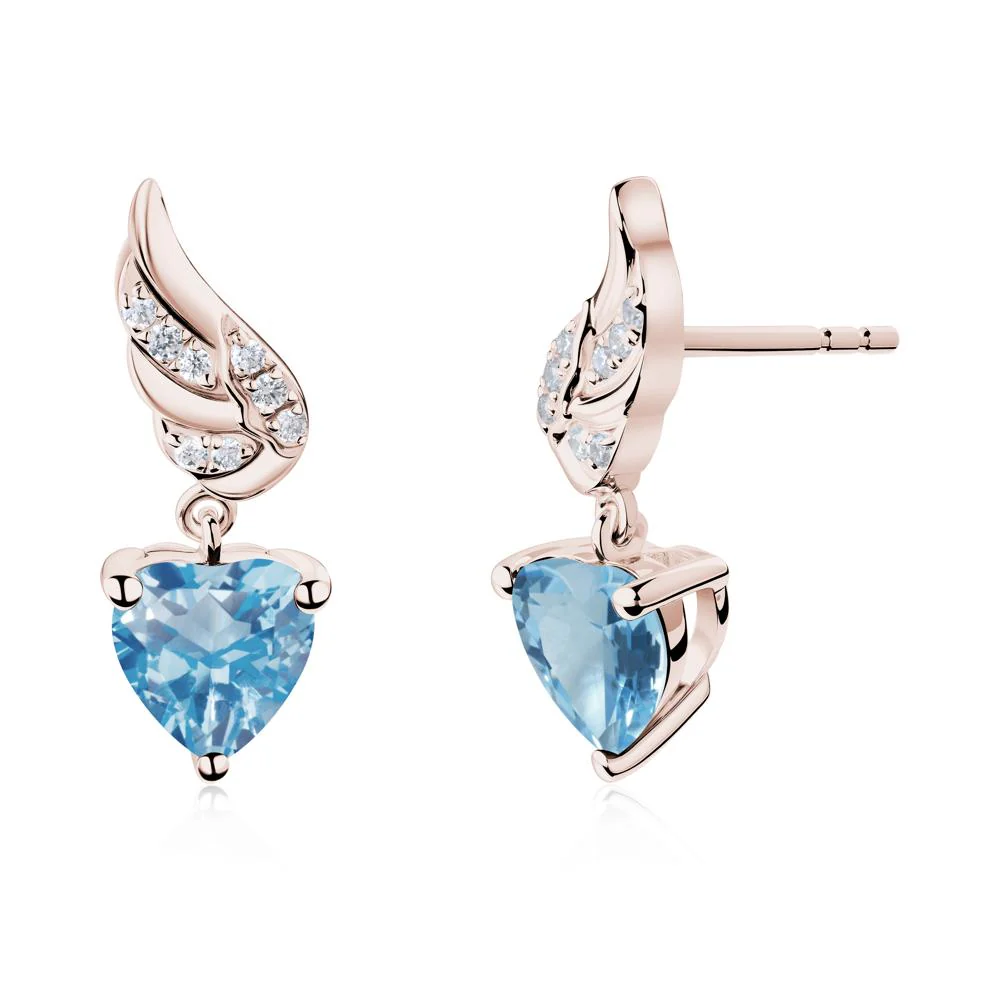 Winged Heart Shaped Swiss Blue Topaz Stud Earrings - Image 6