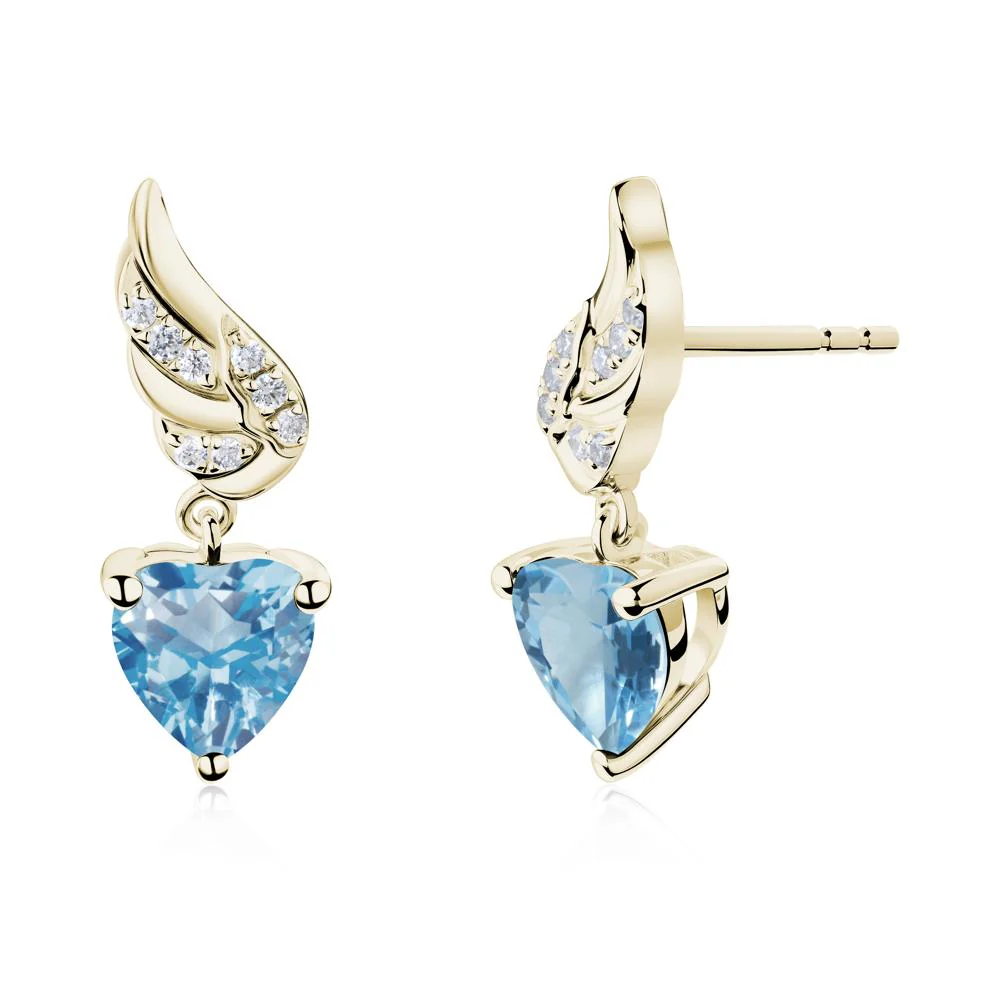 Winged Heart Shaped Swiss Blue Topaz Stud Earrings - Image 8