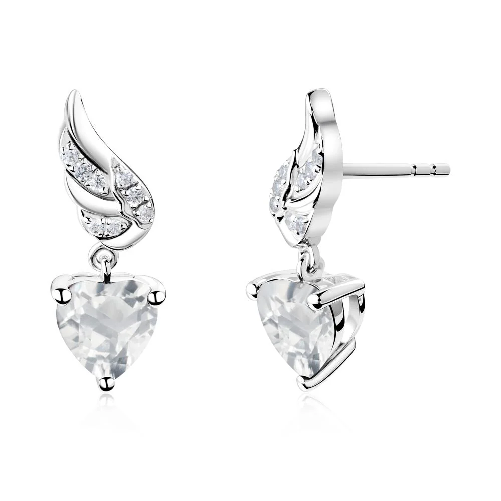 Winged Heart Shaped White Topaz Stud Earrings - Image 6