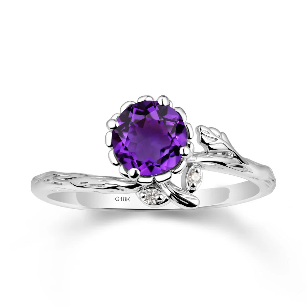 Woodgrain Textured Band Floral Amethyst Ring - Image 5