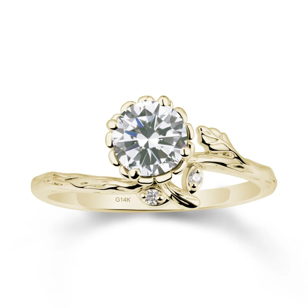 Woodgrain Textured Band Floral Cubic Zirconia Ring