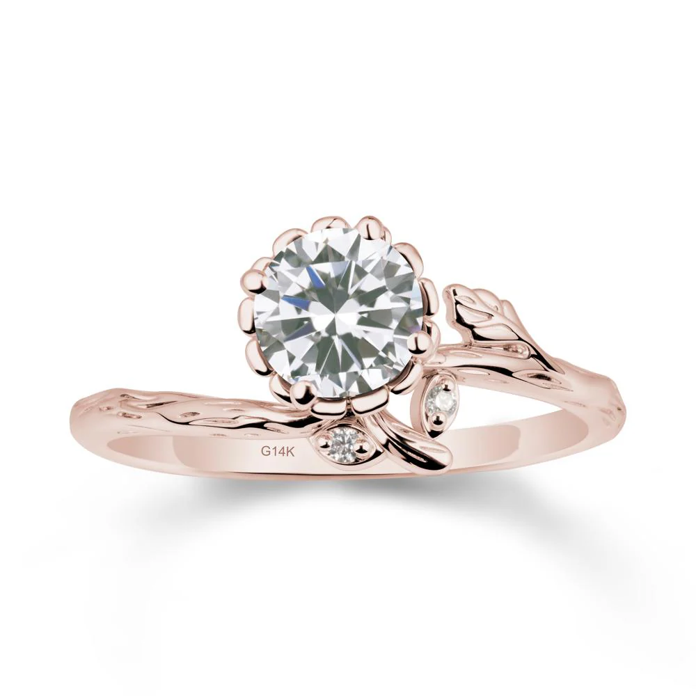 Woodgrain Textured Band Floral Cubic Zirconia Ring - Image 2