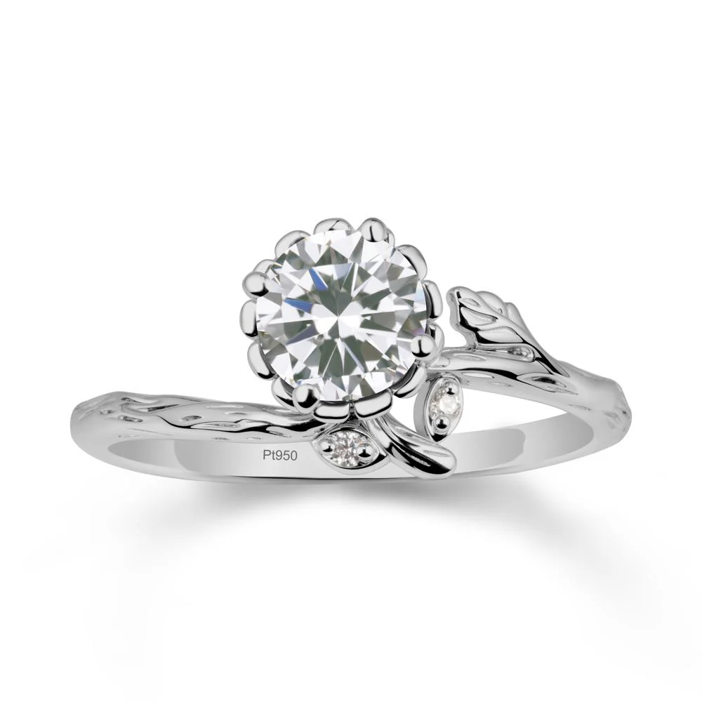 Woodgrain Textured Band Floral Cubic Zirconia Ring - Image 8