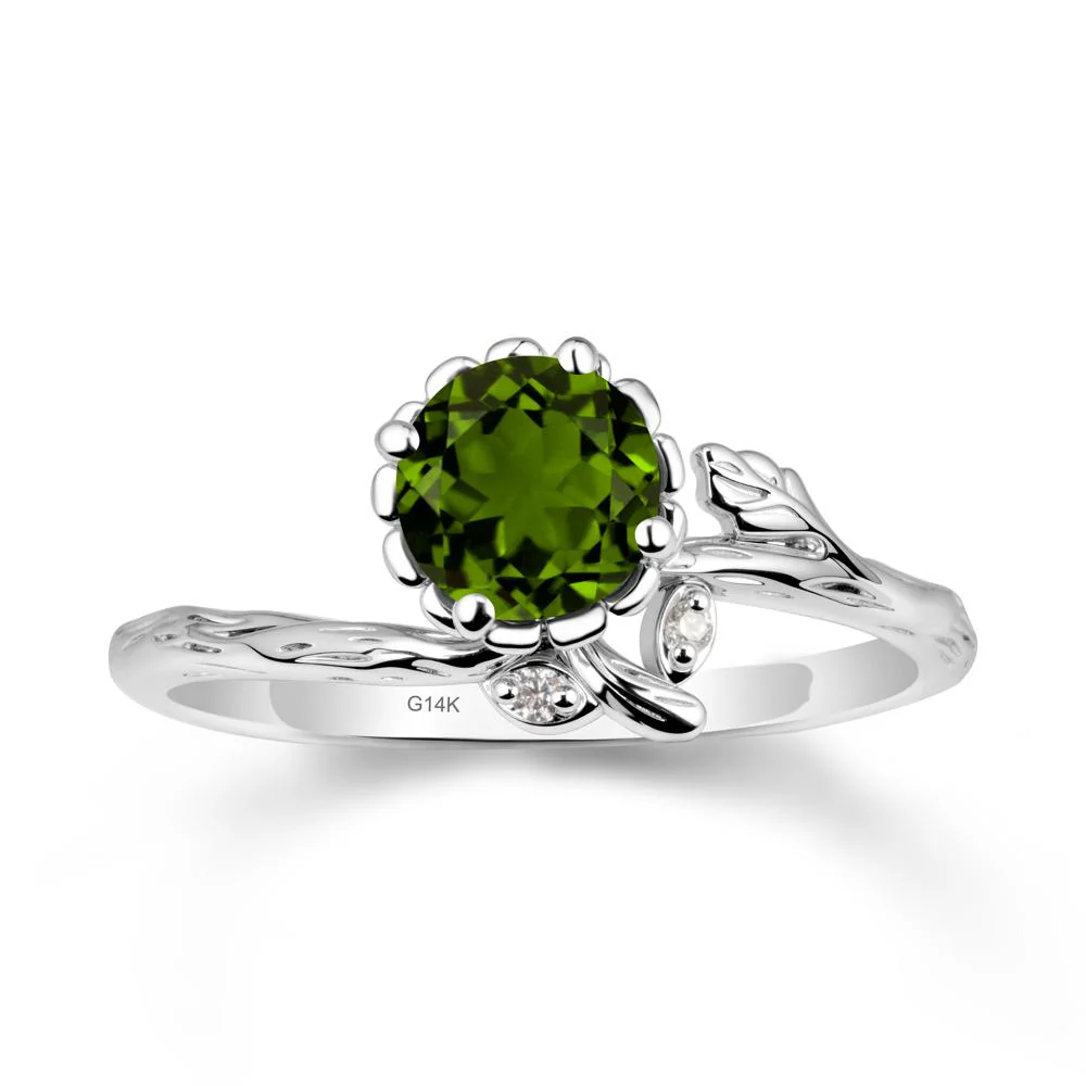 Woodgrain Textured Band Floral Diopside Ring - Image 3