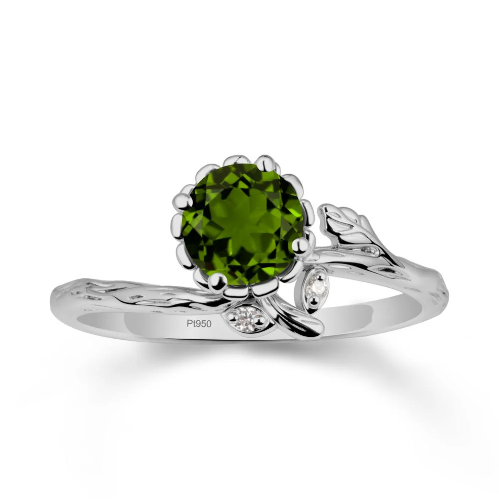 Woodgrain Textured Band Floral Diopside Ring - Image 9