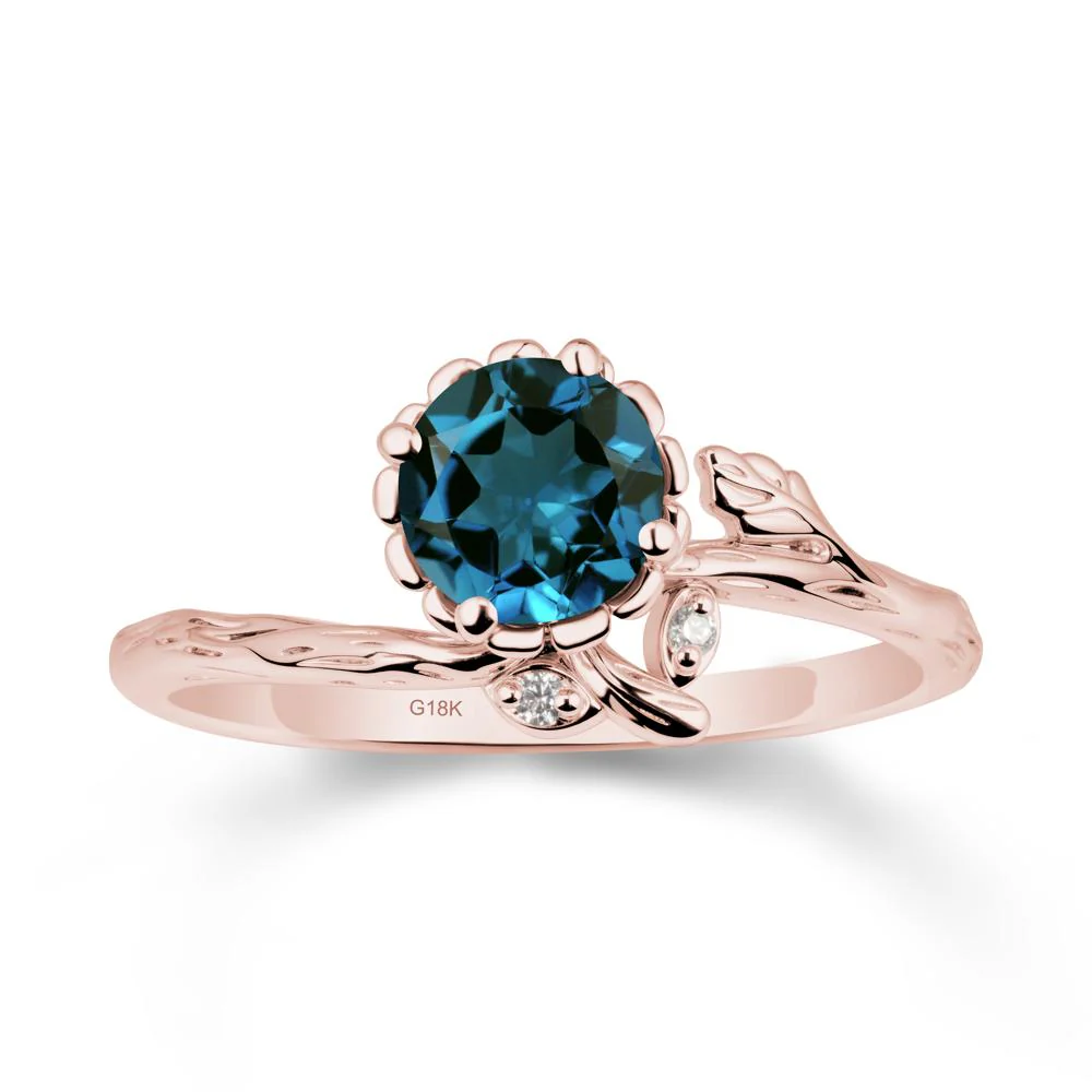 Woodgrain Textured Band Floral London Blue Topaz Ring - Image 4