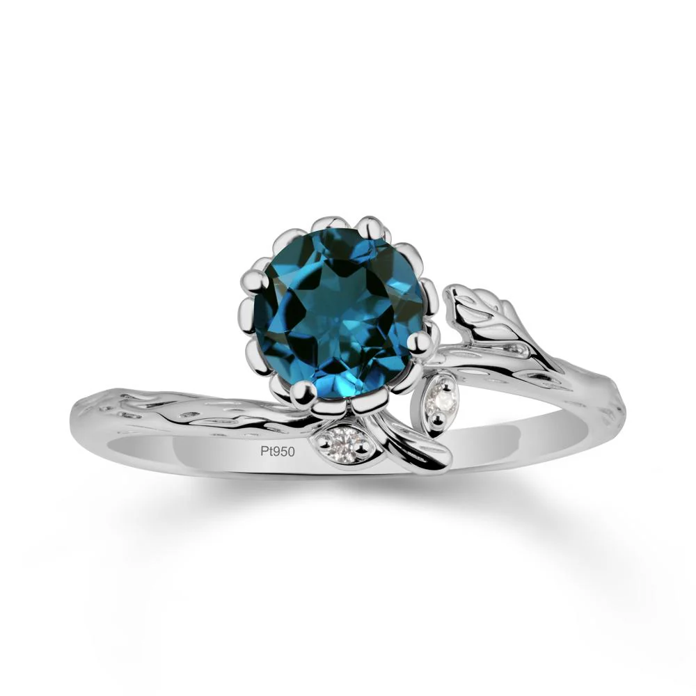 Woodgrain Textured Band Floral London Blue Topaz Ring - Image 8