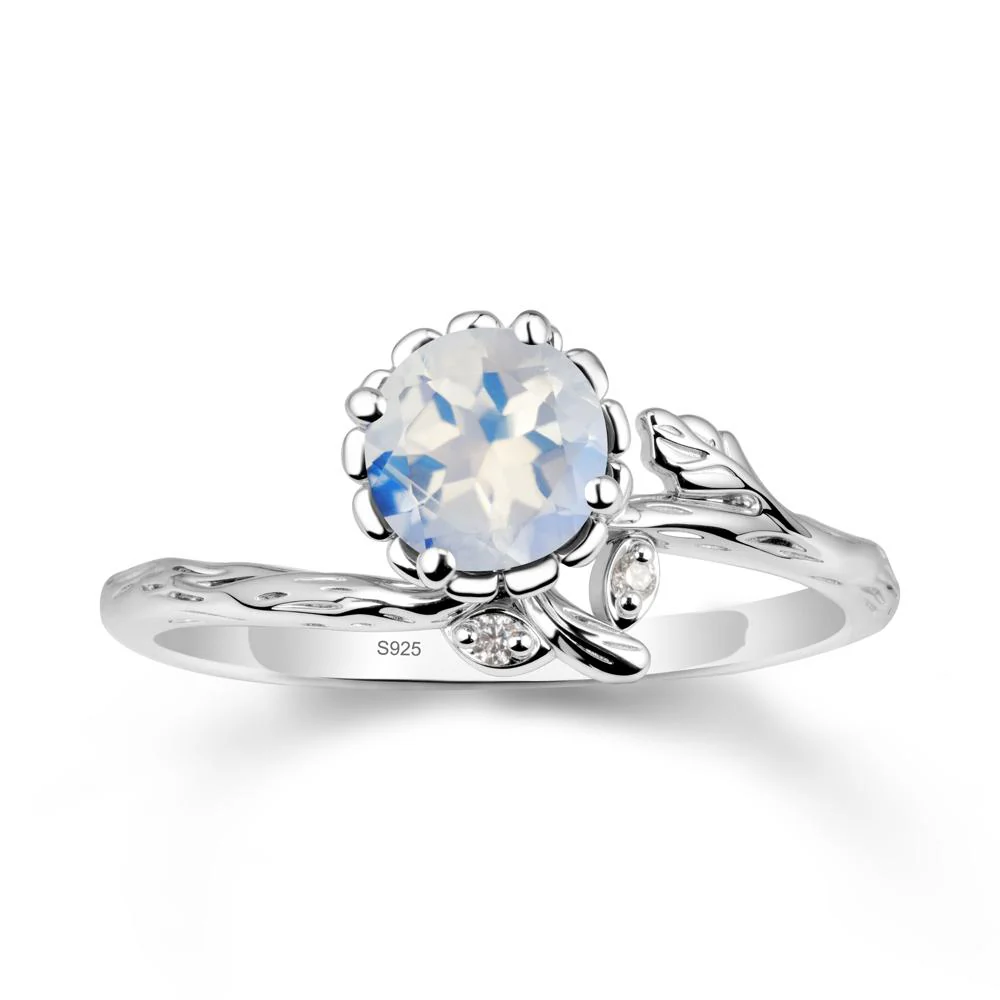 Woodgrain Textured Band Floral Moonstone Ring
